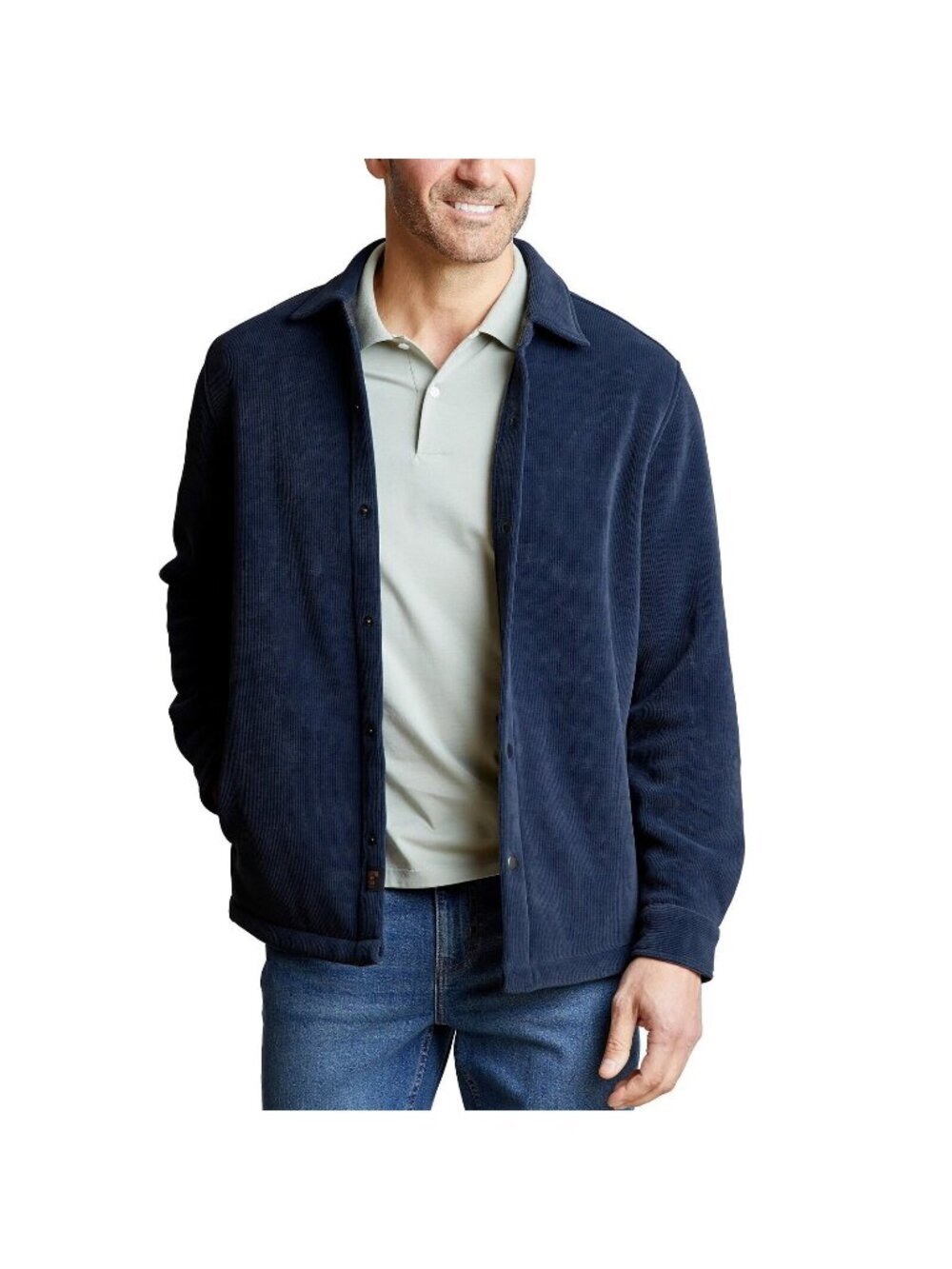 Copper & Oak Men's L Blue Snap Button Corduroy Shirt Jacket e1658